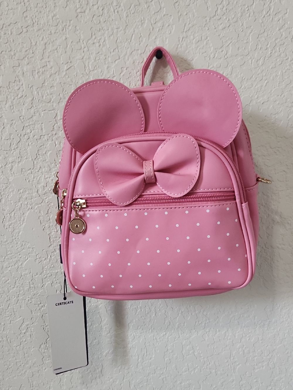 NWT Girls Bowknot Polka Dot Pink Mini Backpack Convertible